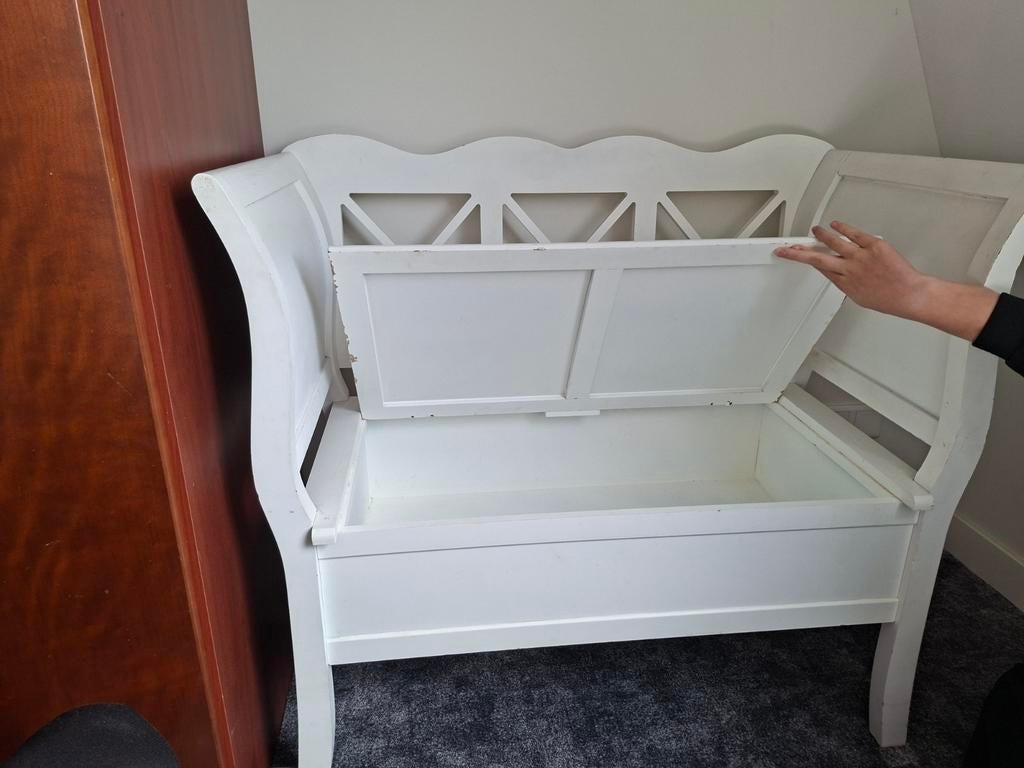 Wit bankje met opbergvak, Ophalen, 75 tot 100 cm, Tweepersoons, Minder dan 150 cm
