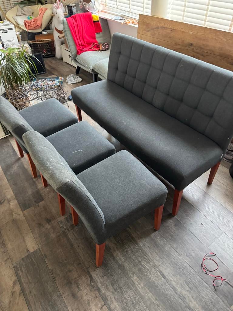 Eetbank en 3 stoelen - Grijs, Ophalen