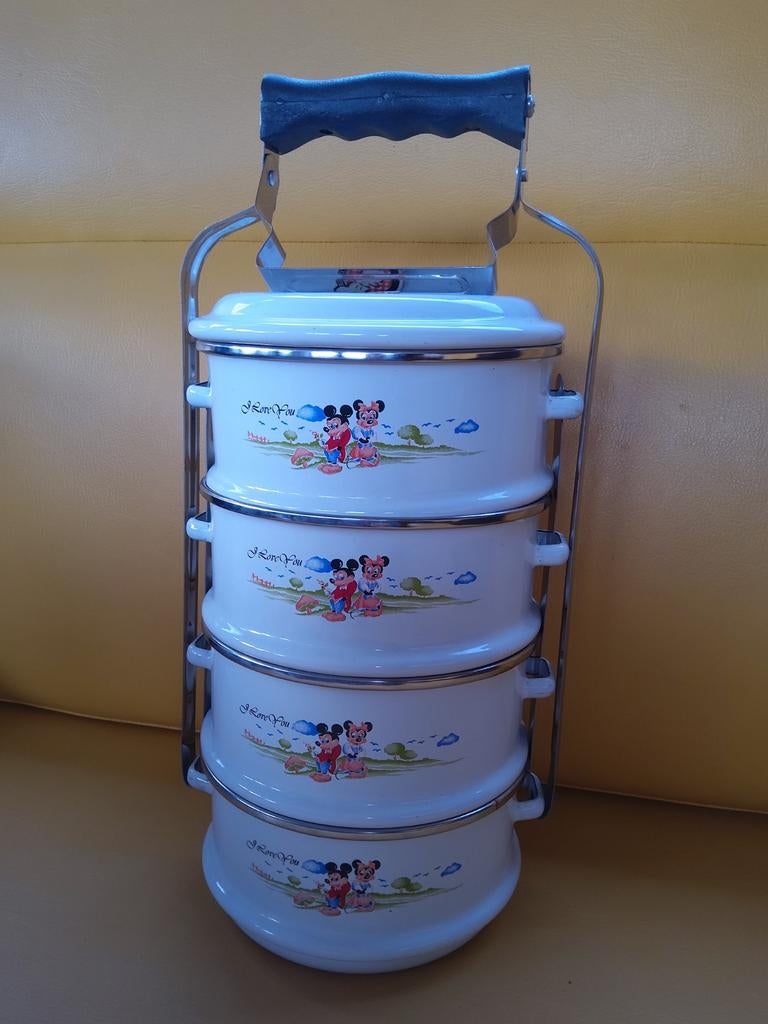 Voedseldrager/rantang/emaille etenspannetjes gestapeld, Ophalen, Zo goed als nieuw, Overige materialen, Pannenset