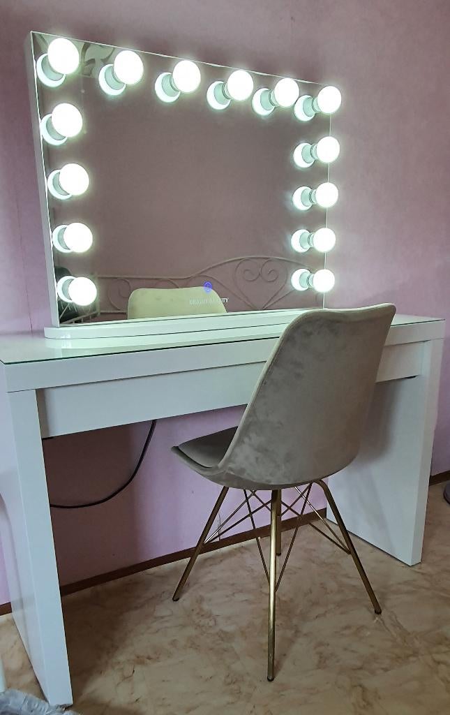 COMPLEET DAMES BED/MAKE-UP TAFEL MET LED SPİEGEL/STOEL, Ophalen, Overige materialen, Eenpersoons, Wit