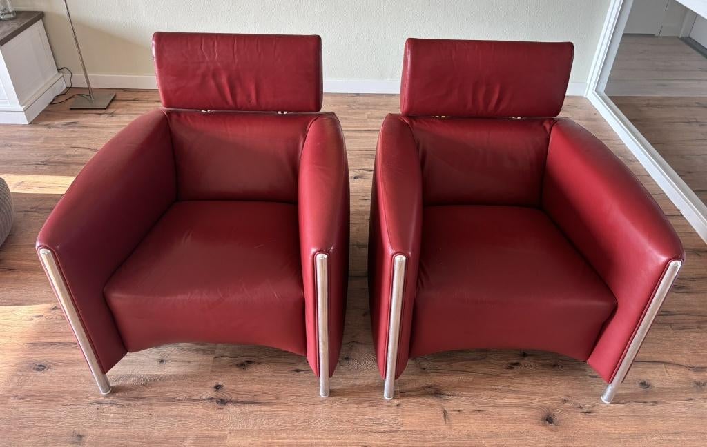 Lederen Fauteuils - Leolux, Ophalen, 75 tot 100 cm, Zo goed als nieuw, 75 tot 100 cm