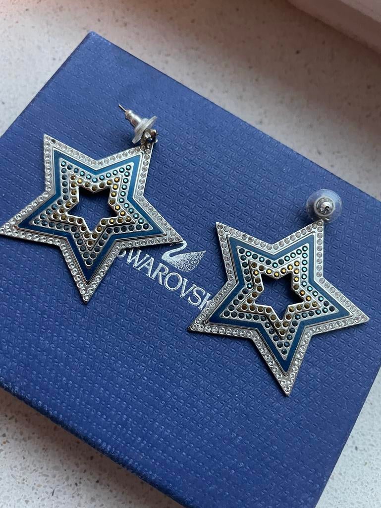 Swarovski Ster Oorbellen Blauw, Met kristal, Overige materialen, Hangers, Blauw