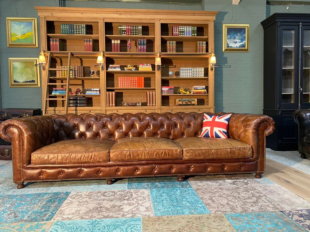 XXL Chesterfield bank vintage cognac GRATIS BEZORGD, Ophalen of Verzenden, Zo goed als nieuw, 200 tot 250 cm, Leer
