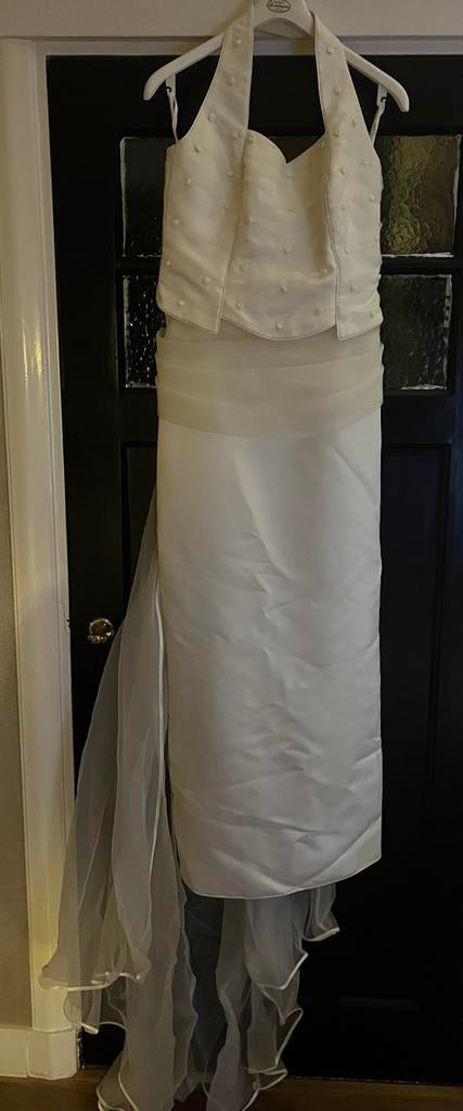 Trouwjurk mer hoed en handschoenen, Ophalen of Verzenden, Zo goed als nieuw, Wit, Trouwjurk