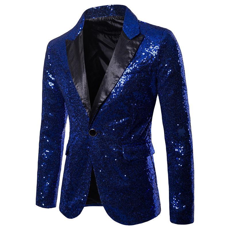 Heren blauw glitter colbert mannen blauwe blazer paillet, Verzenden, Nieuw, Overige maten, Blauw