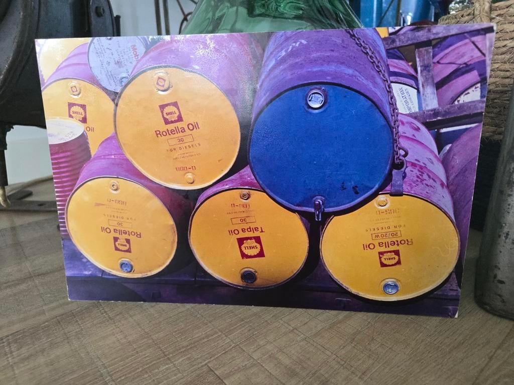 Vintage antieke Foto op karton 1970 Shell & Mobil Olievaten, Antiek en Kunst, Ophalen of Verzenden