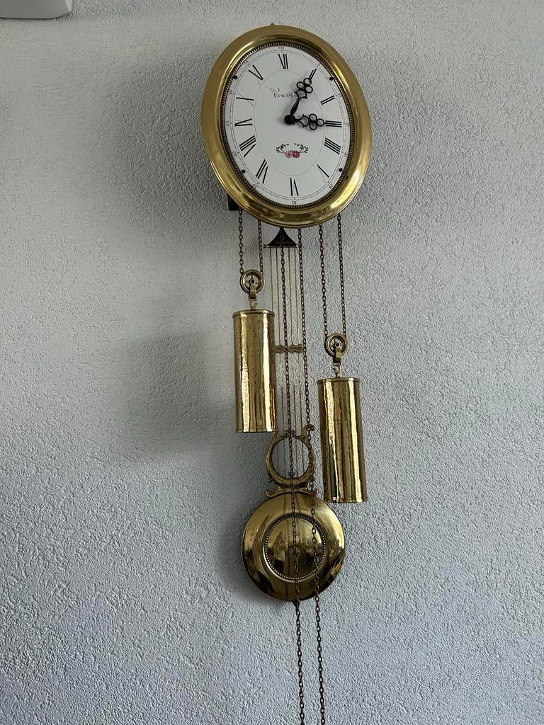 Goudkleurige Wandklok met Hangers, Ophalen, Gebruikt, Analoog, Wandklok