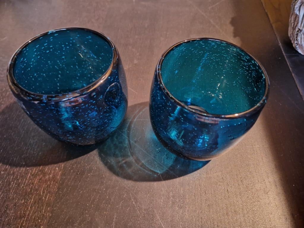 2st donkerblauwe windlichten, Overige materialen, Blauw, Ophalen of Verzenden, Zo goed als nieuw