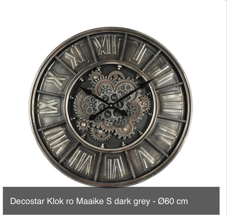 Grote Tandwiel Klok Maaike S Dark Grey - Nieuw!, Ophalen of Verzenden, Nieuw, Analoog, Wandklok