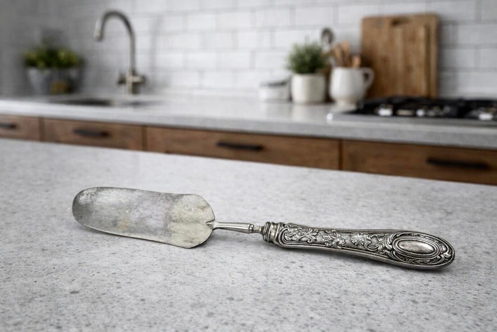 Taartschep met bewerkt handvat, Ophalen of Verzenden, Gebruikt, Rvs of Chroom, Los bestek