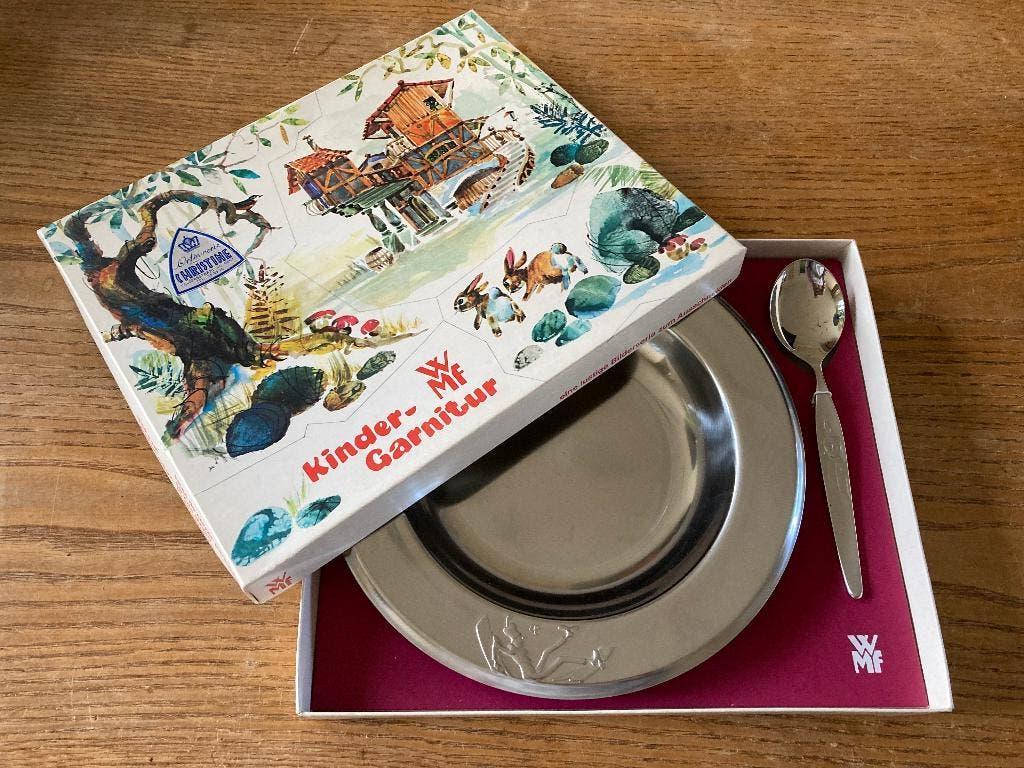 Vintage WMF kindergarnituur bord lepel cromargan nieuw, Ophalen of Verzenden