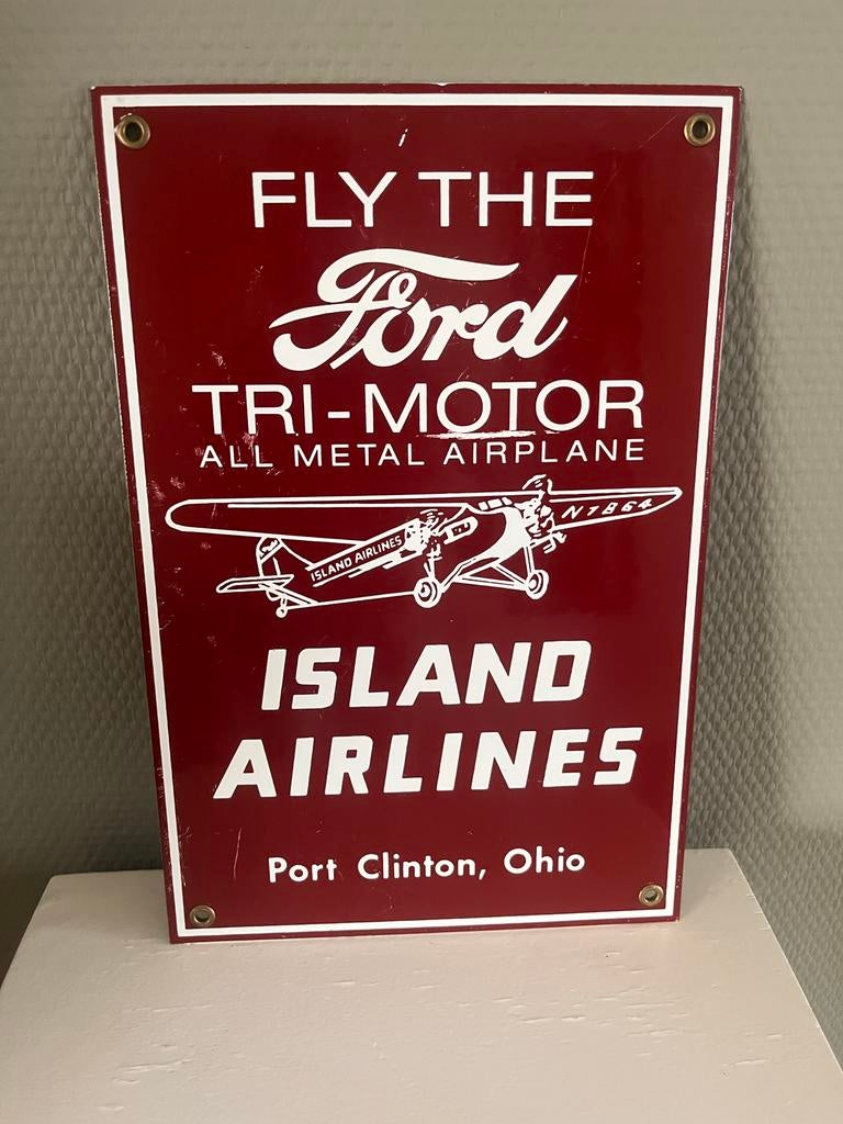 Emaille reclamebord Ford Tri-Motor Island Airlines mancave, Ophalen of Verzenden