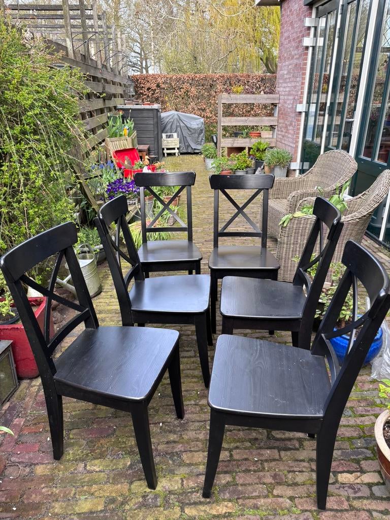 Ikea Ingolf stoelen, Ophalen, Zwart, Zo goed als nieuw, Vijf, Zes of meer stoelen