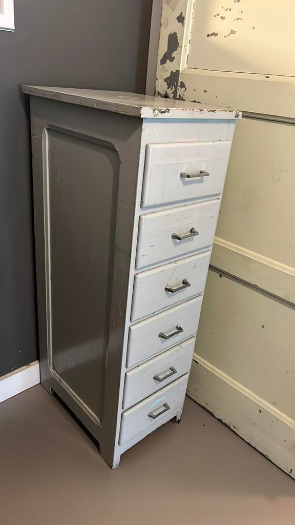 Vintage laden kastje (oud frans), Gebruikt, 5 laden of meer, 100 tot 150 cm, Vintage, industrieel