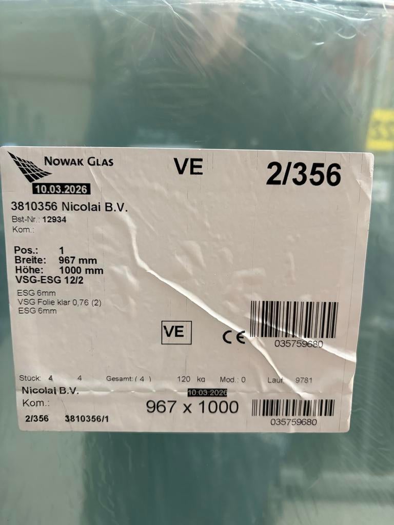 Frans balkon glas 967x1000mm, 80 tot 120 cm, Nieuw, Ophalen of Verzenden, Glasplaat