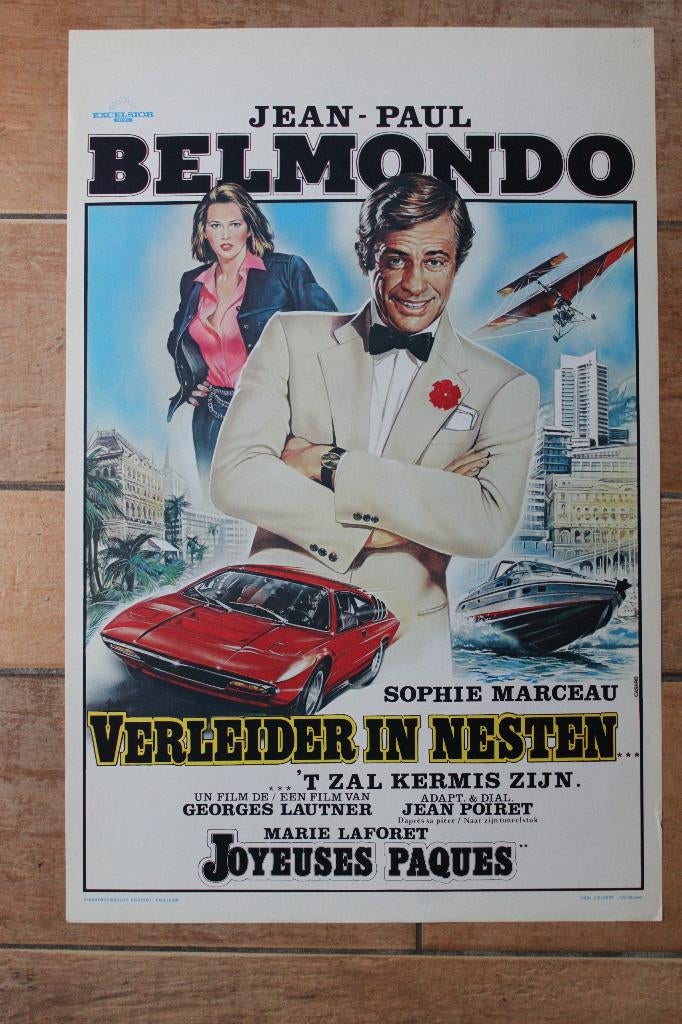 filmaffiche Jean-Paul Belmondo Joyeuses Paques filmposter, Rechthoekig Staand, Ophalen of Verzenden, Zo goed als nieuw, A1 t/m A3