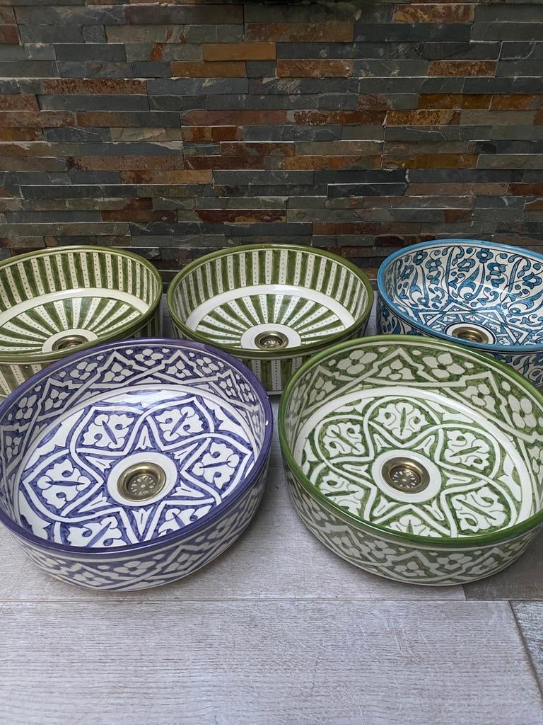 Prachtige waskommen Marokkaanse design, Huis en Inrichting, Porselein of Keramiek, Schaal, Rond, Nieuw