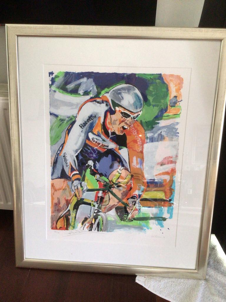 Prachtige Zeefdruk Wielrenner Rabobank - 76/150 - 99x81cm, Ophalen of Verzenden