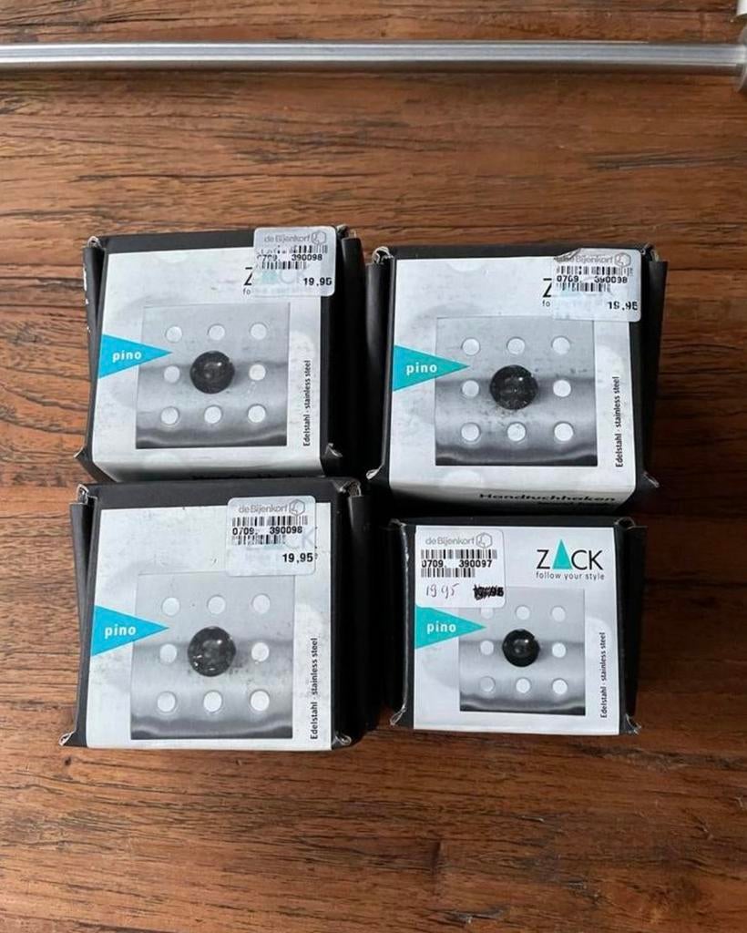 4x Zack PINO Handdoekhaken RVS Zwart - Nieuw in doos, Ophalen of Verzenden, Nieuw, Zwart, Handdoekenrek