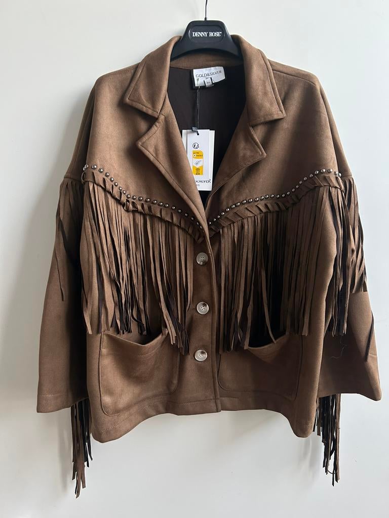 GOLD AND SILVER suedine jasje met franjes bruin mt TU, Kleding | Dames, Verzenden, Parijs, Nieuw, Gold and Silver