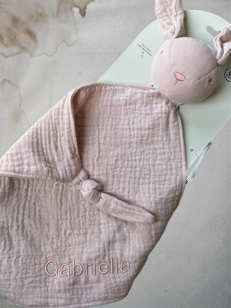 Roze knuffeldoekje met konijnenhoofdje en naam, Ophalen of Verzenden, Nieuw, Overige typen