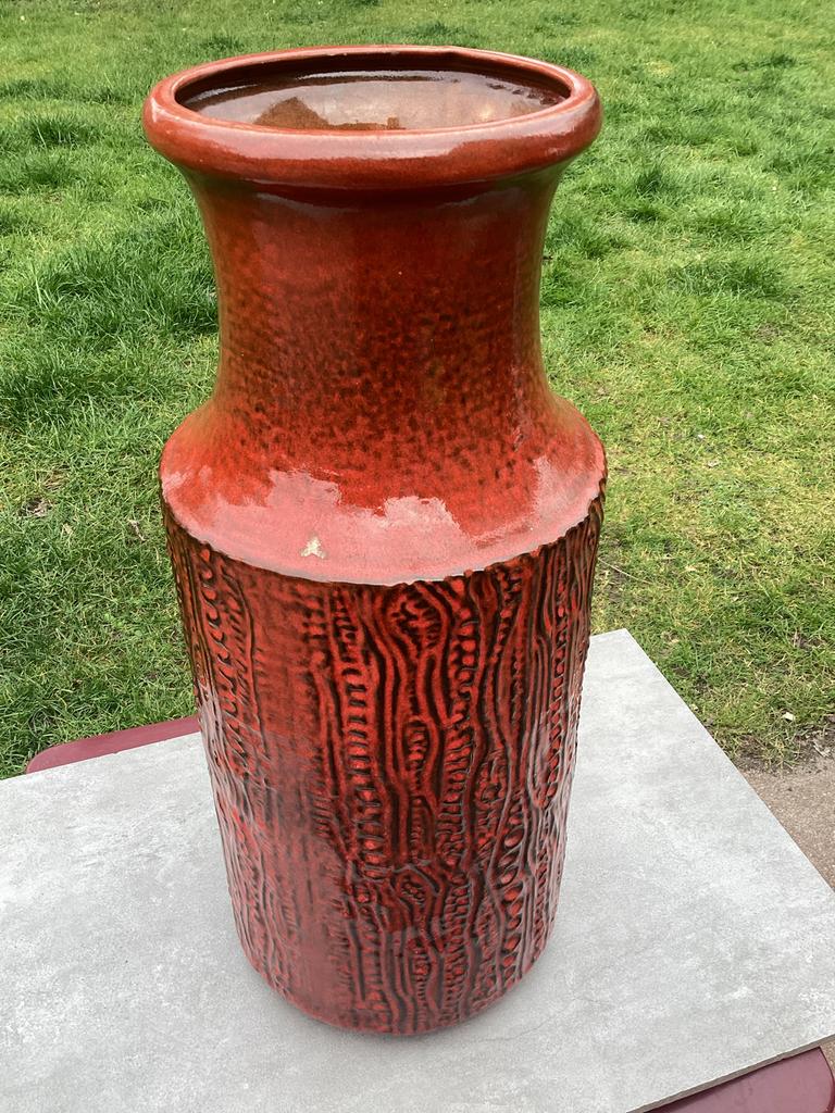 Retro rode vaas van Carstens (West Germany) - Model 7651, Gebruikt, 50 tot 75 cm, Aardewerk of Porselein, Ophalen of Verzenden