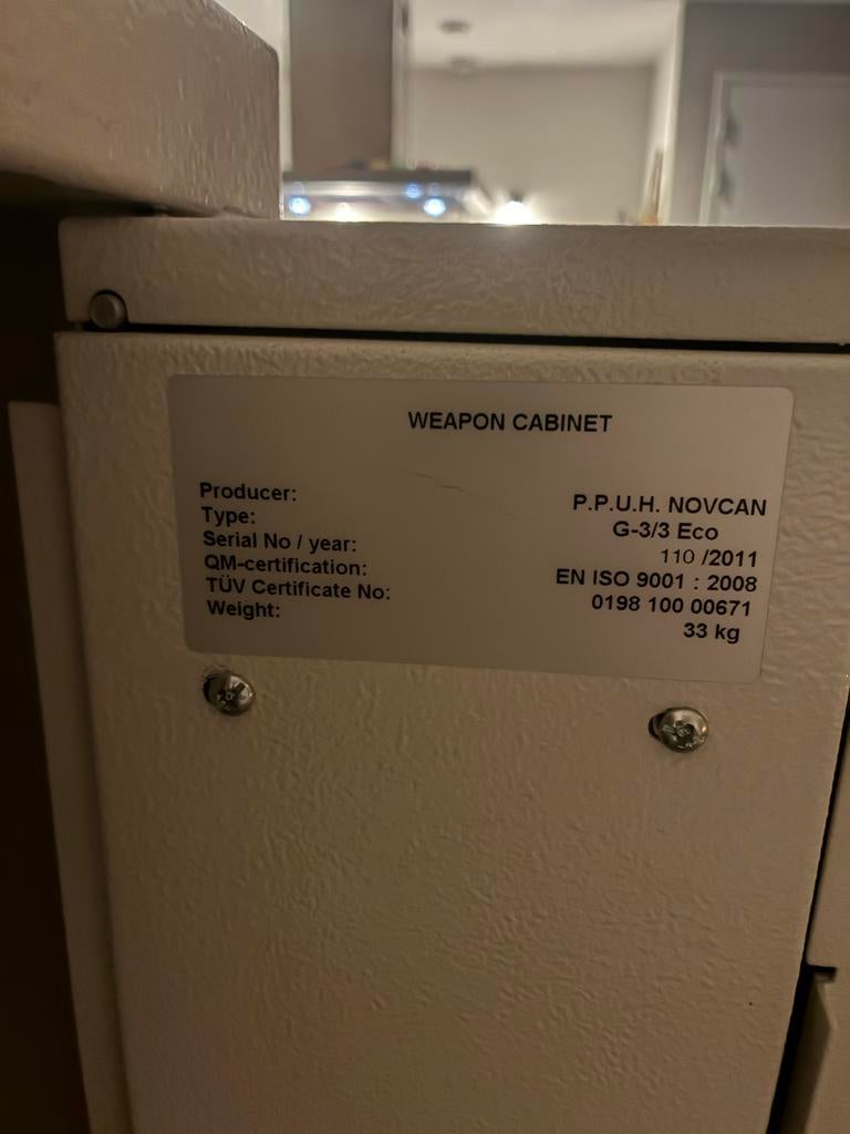 Wapenkluis voor 4 geweren - Novcan G-3/3 Eco, Ophalen of Verzenden, Gebruikt, Brandkast