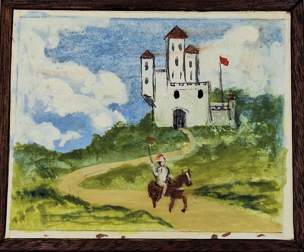 Schilderij voor het poppenhuis Kasteel en ridder te paard, Ophalen of Verzenden, Gebruikt, Poppenhuis