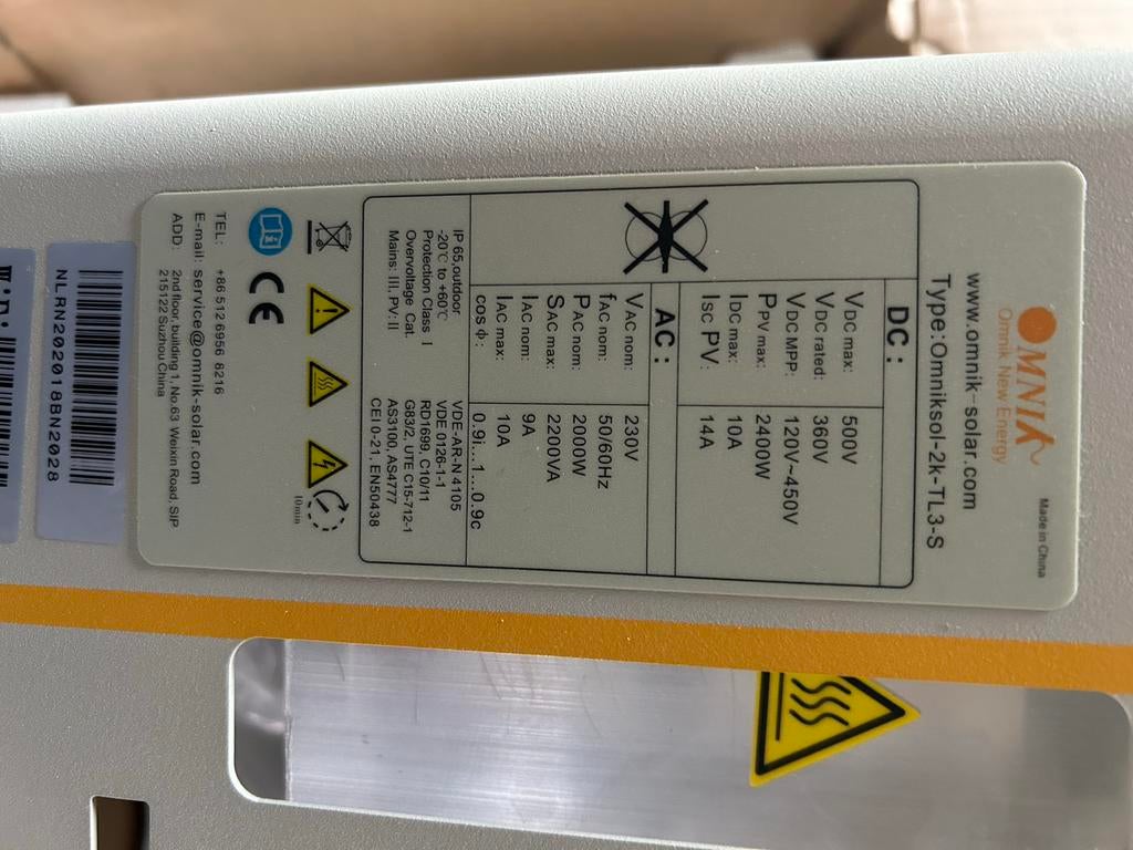 Nieuwe Omnik Omvormer 2000W - Omniksol-2K-TL3-S, Ophalen of Verzenden, Nieuw, Overige typen, 200 wattpiek of meer