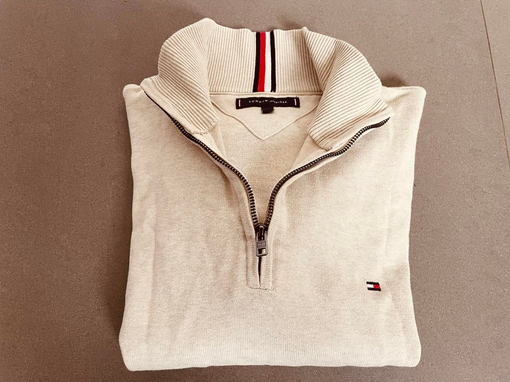 Tommy Hilfiger trui met rits, schipperstrui, beige zandkleur, Ophalen of Verzenden, Zo goed als nieuw, Overige maten, Beige