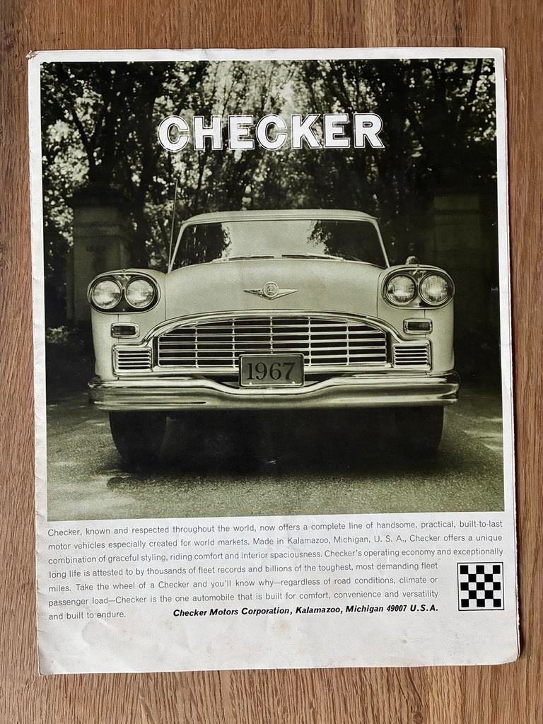 1967 Checker brochure, Ophalen of Verzenden, Zo goed als nieuw, Overige merken