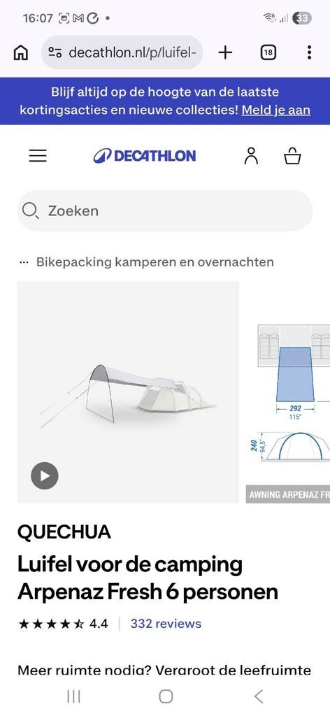 QUECHUA Luifel voor camping Arpenaz Fresh 6 personen, Caravans en Kamperen, Tenten, Ophalen of Verzenden, Zo goed als nieuw