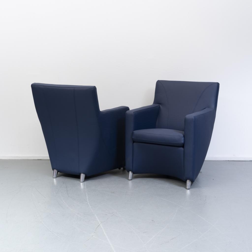2 Leolux Dolcinea fauteuils - kobaltblauw leder, Niet ingevuld, Niet ingevuld, Leer, Ophalen of Verzenden