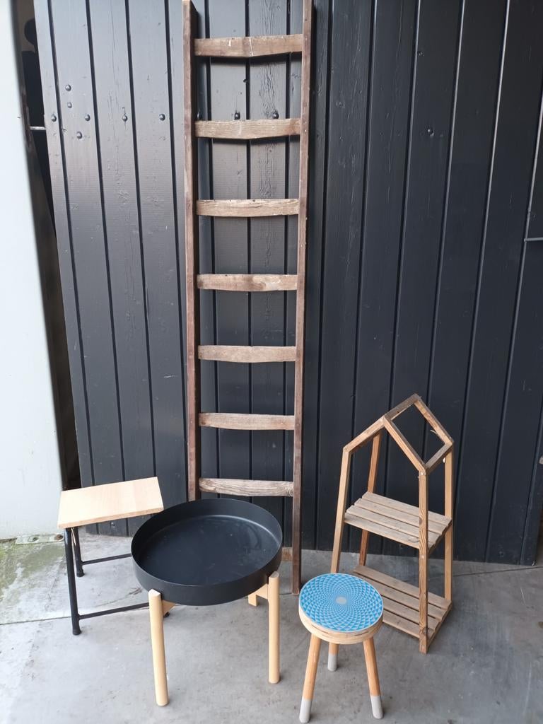 Oude ladder, bijzettafeltje, kruk, plantenrek, Huis en Inrichting, Ophalen of Verzenden