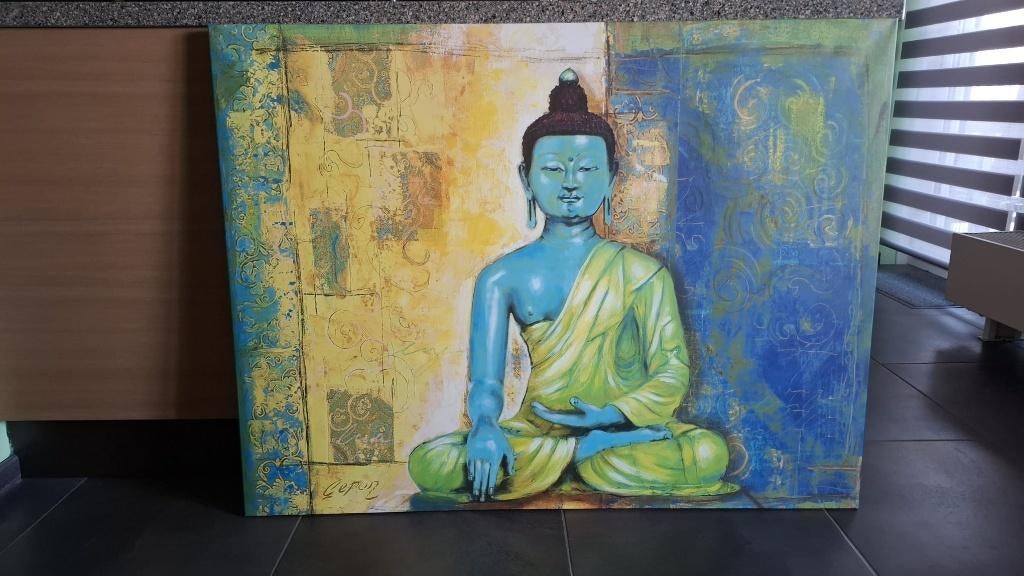 Schilderij boeddha NIEUWSTAAT, Ophalen, Zo goed als nieuw, Schilderij, 100 tot 125 cm