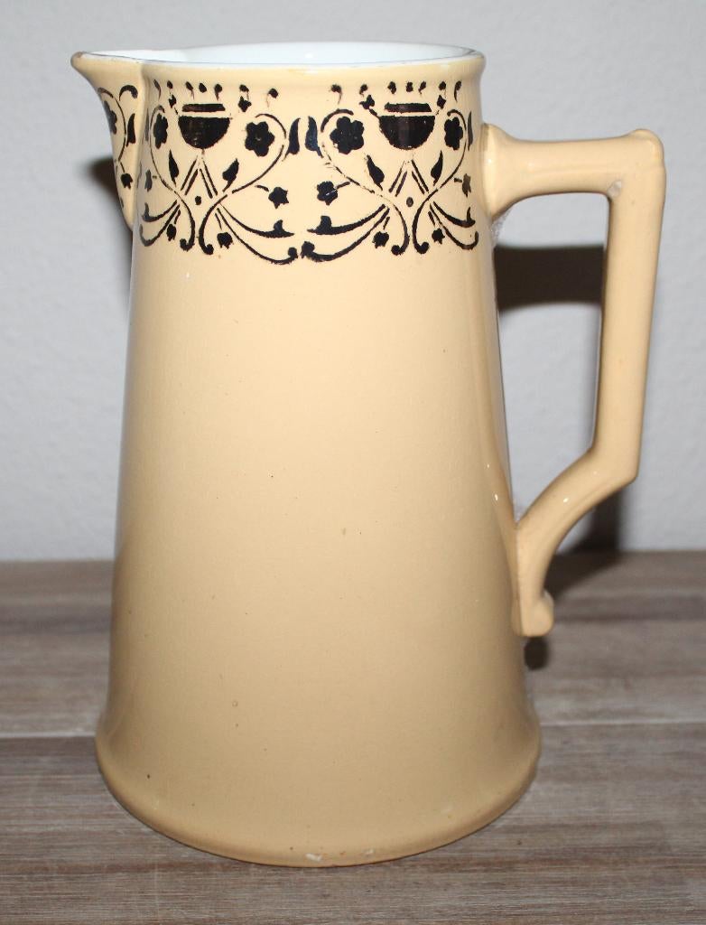 antieke Franse water kan met mooie decorrand - Sarreguemines, Antiek en Kunst, Antiek | Servies los, Ophalen of Verzenden