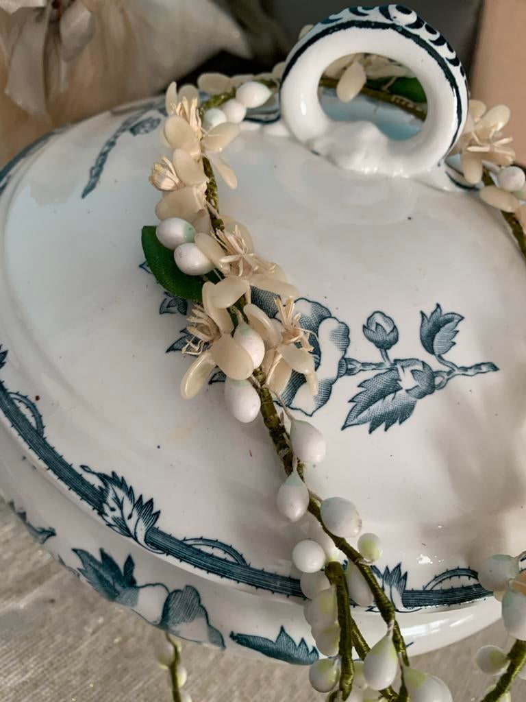 Antieke wassen bloemenkrans / kroontje, Antiek en Kunst, Ophalen of Verzenden