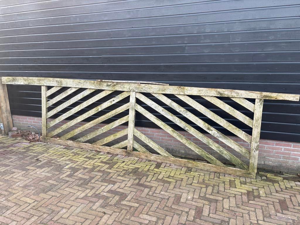 Landhek eikenhout 4 meter, Ophalen, Met poort, Gebruikt, Tuinhek