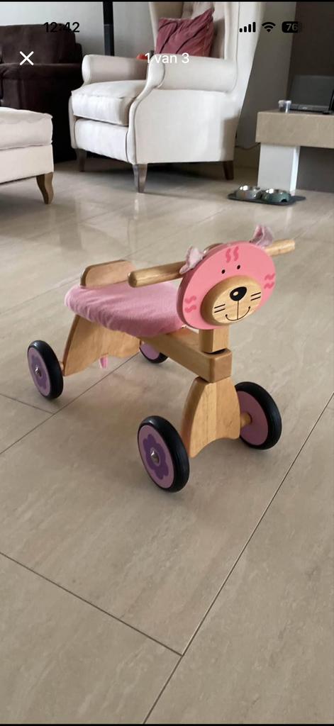 Houten loopfietsje roze leeuw, Ophalen of Verzenden, Gebruikt, Loopfiets