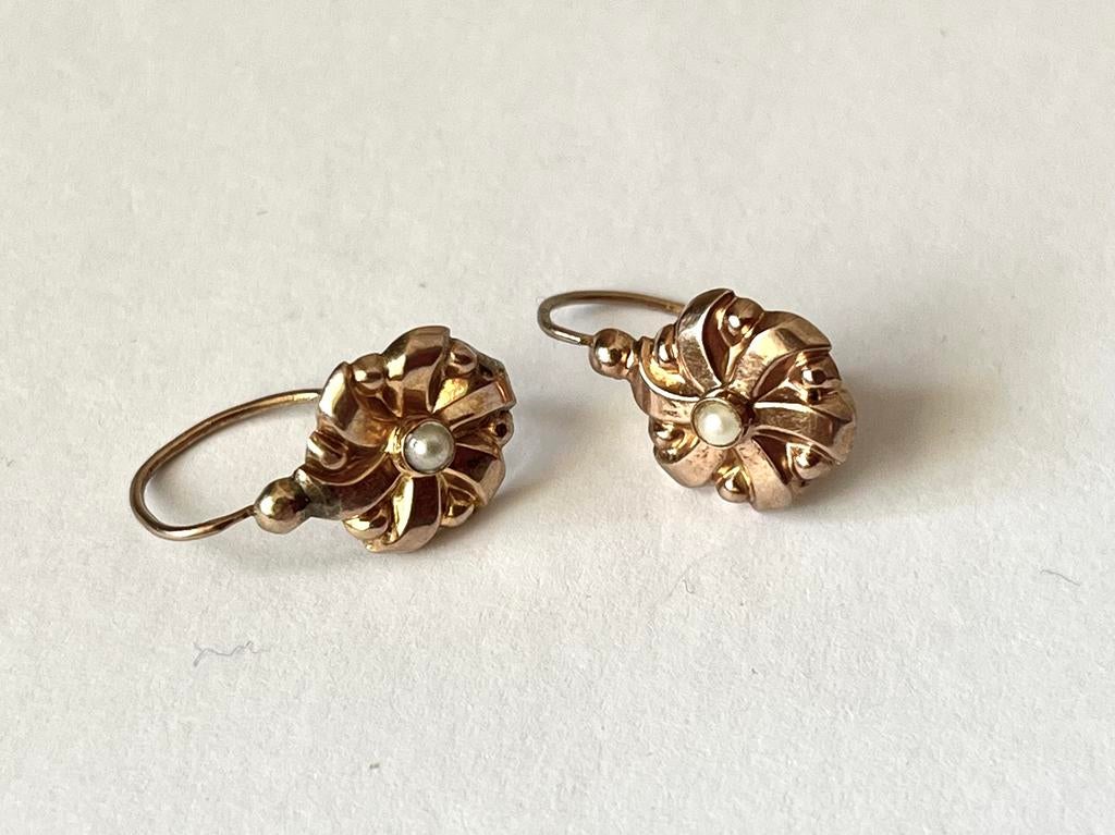 Antieke oorbellen 18 kt goud parel, Sieraden, Tassen en Uiterlijk, Antieke sieraden, Ophalen of Verzenden, Goud, Oorbellen, Met edelsteen
