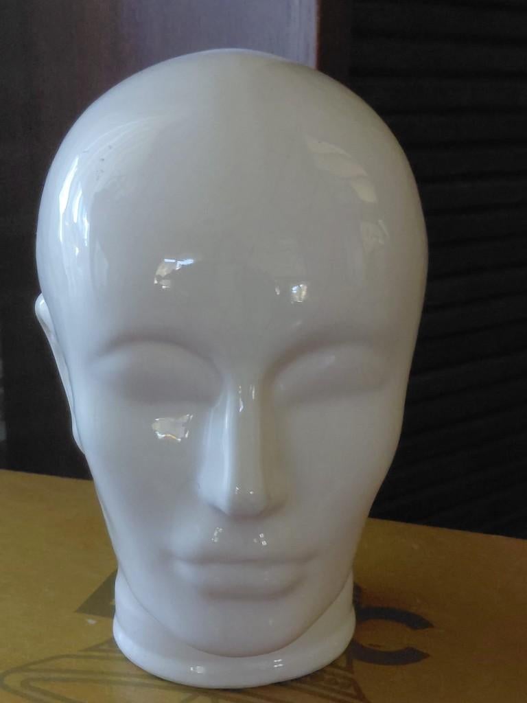 Vintage keramieken mannequin hoofd met witte glazuurlaag, Ophalen of Verzenden