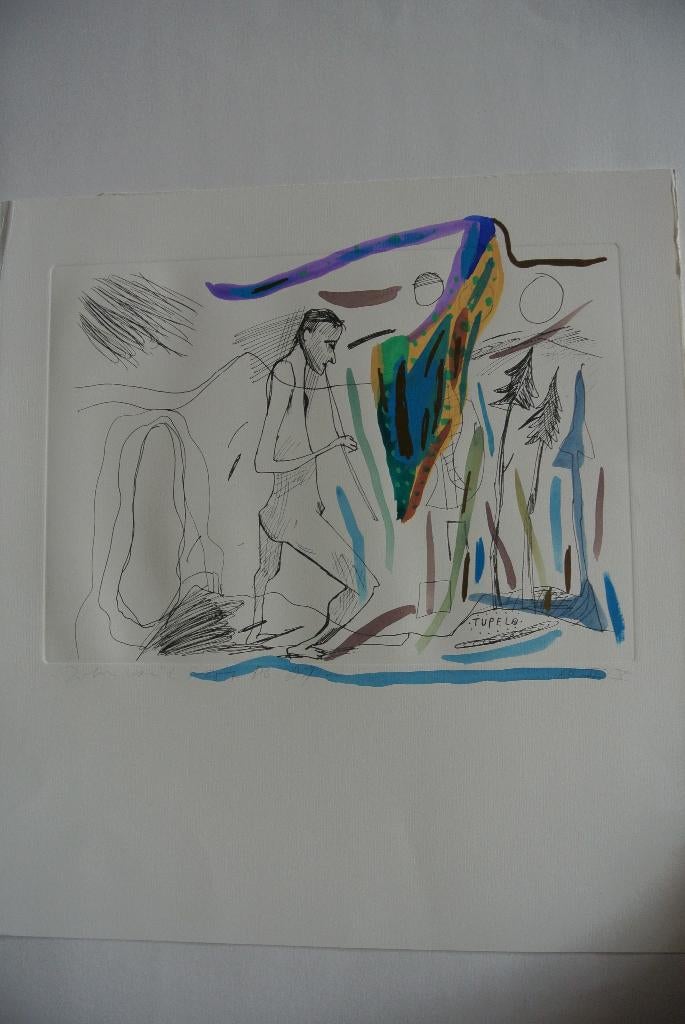 john van t slot litho met aquarel, Ophalen of Verzenden