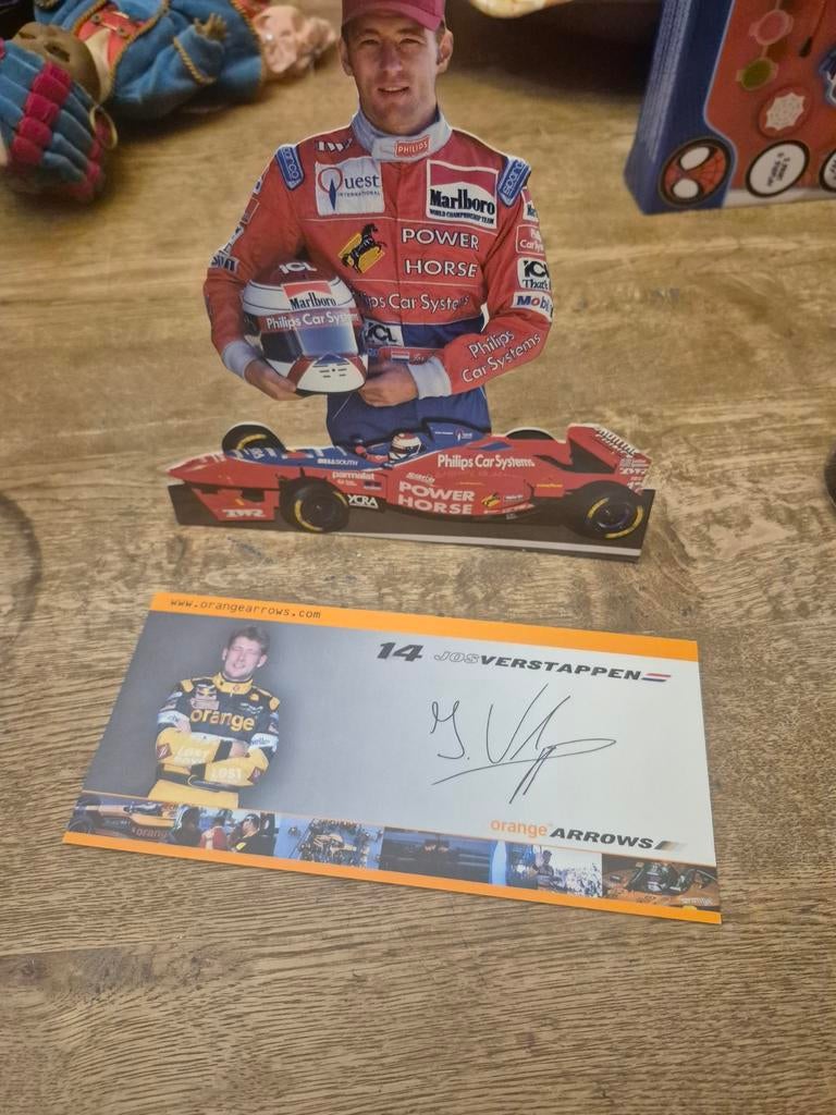 Jos Verstappen F1 memorabilia: gesigneerde kaart en standee, Ophalen of Verzenden, Gebruikt, Formule 1