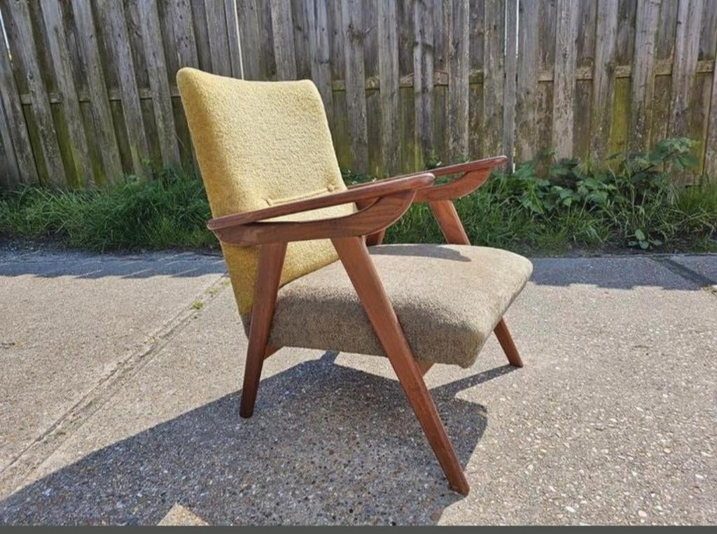 Vintage Deense fauteuils teakhout  Scandinavische, Huis en Inrichting, Stoelen, Ophalen, Gebruikt, Bruin, Twee