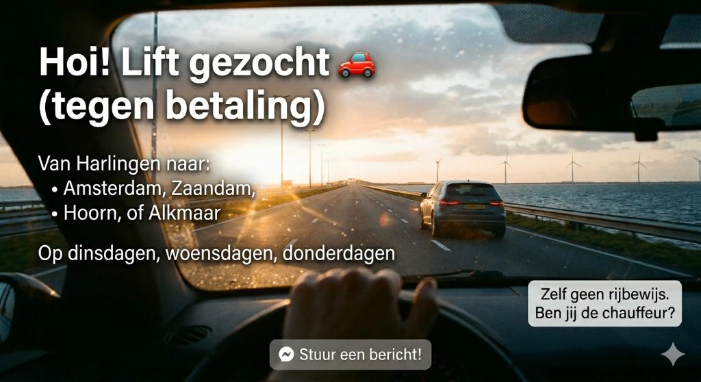 Lift gezocht: Harlingen richting Amsterdam/Zaandam/Hoorn, Contacten en Berichten