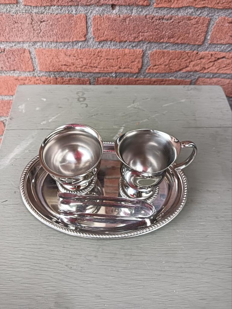 Suiker- en melkkan set op dienblad - RVS, Ophalen