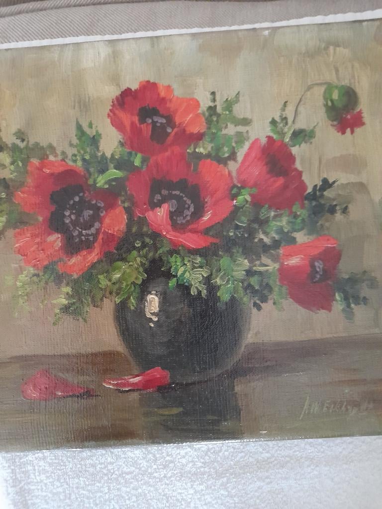 Olieverf schilderij Christiaan Hendrik Eckhardt klaprozen., Ophalen of Verzenden