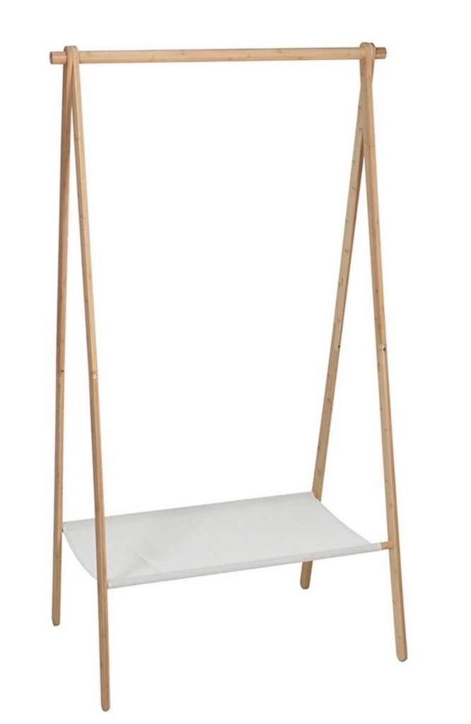 Stijlvol bamboe kledingrek met stoffen opbergvak, Ophalen, Zo goed als nieuw