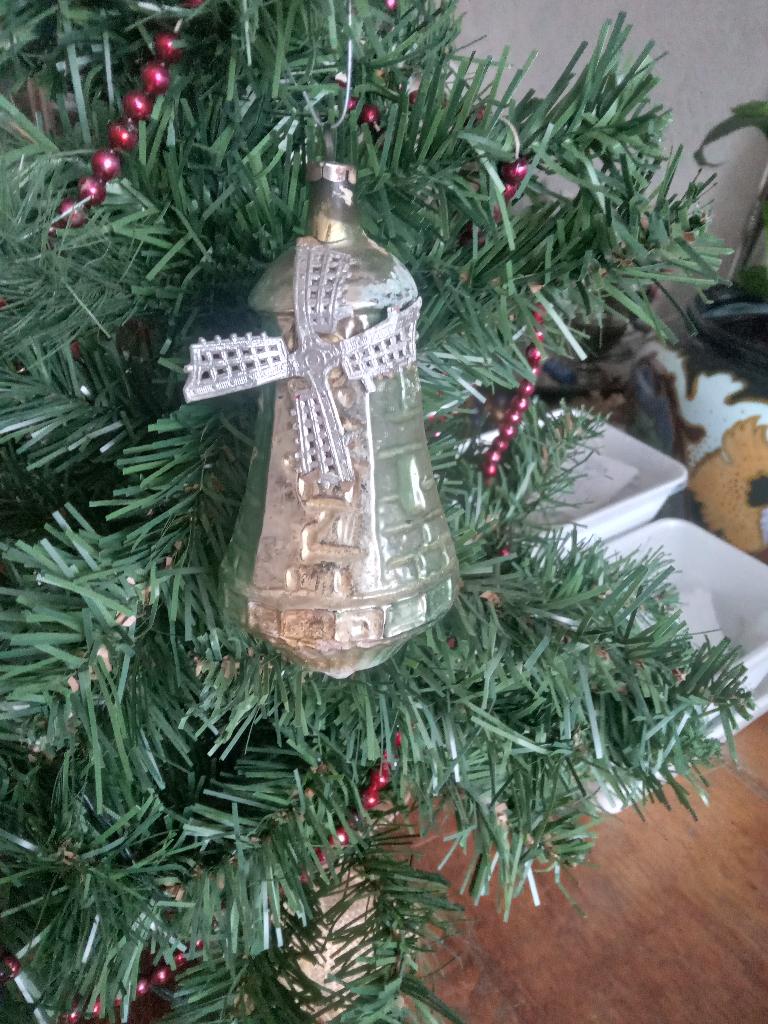 oude glazen kerstbal nr 31 grote molen met wieken, Ophalen of Verzenden, Gebruikt