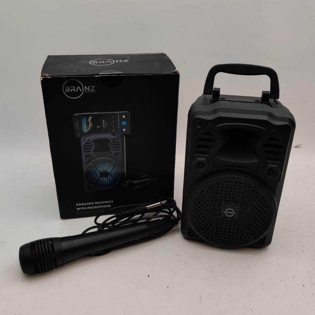 Brainz Karaoke Boombox Bleutooth met microfoon voor €24.99, Zo goed als nieuw, Complete set, B, B